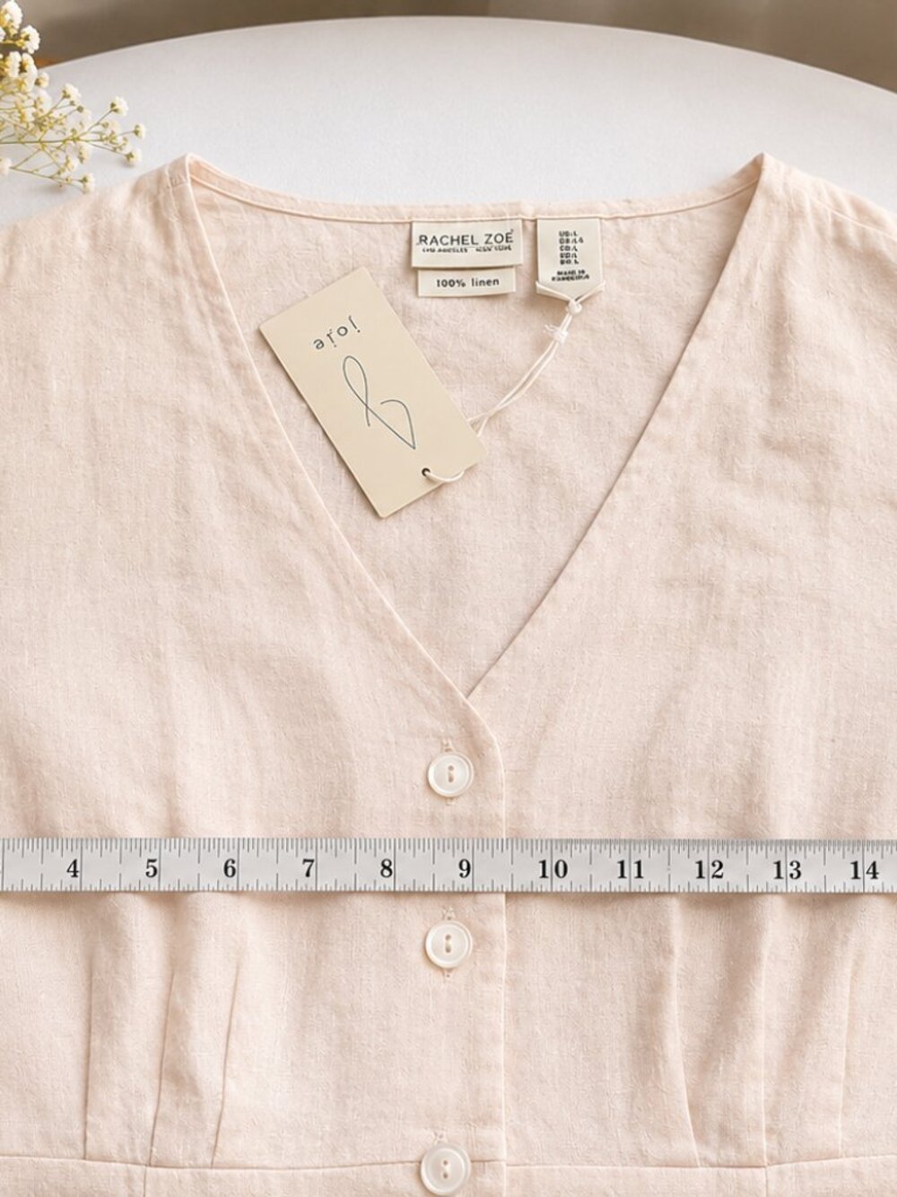 Rachel Zoe 100% Linen Button Front Midi Maxi Dress L Blush Pink Pockets NWT 50” - Picture 11 of 15